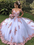 Ball Gown Off the Shoulder Tulle Appliques Prom Dress LBQ4197